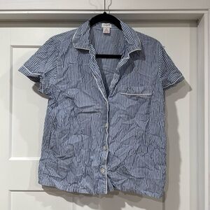 J Crew cotton button-down pajamas set with shorts in blue/white stripes - Size M